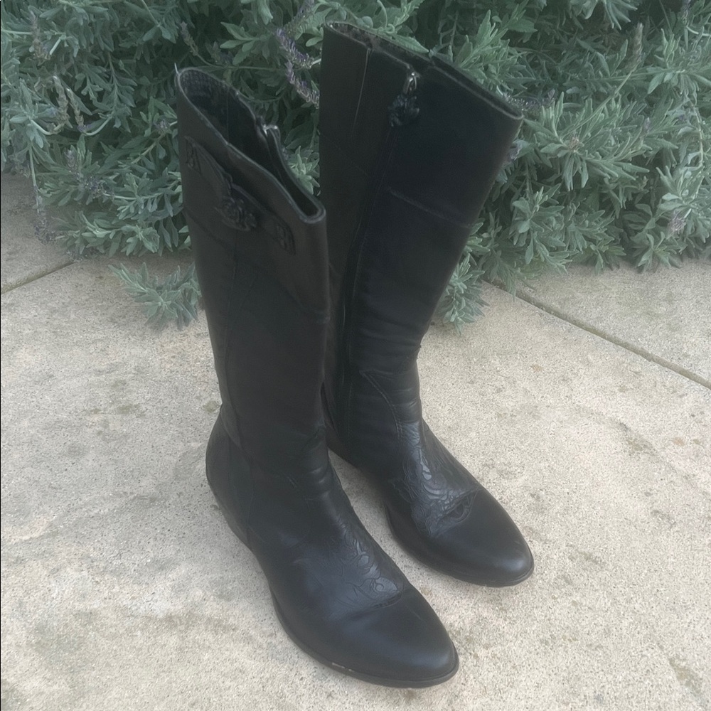 Siren by Mark Nason Women's Black Leather Etched Western Heel Boots Size 8